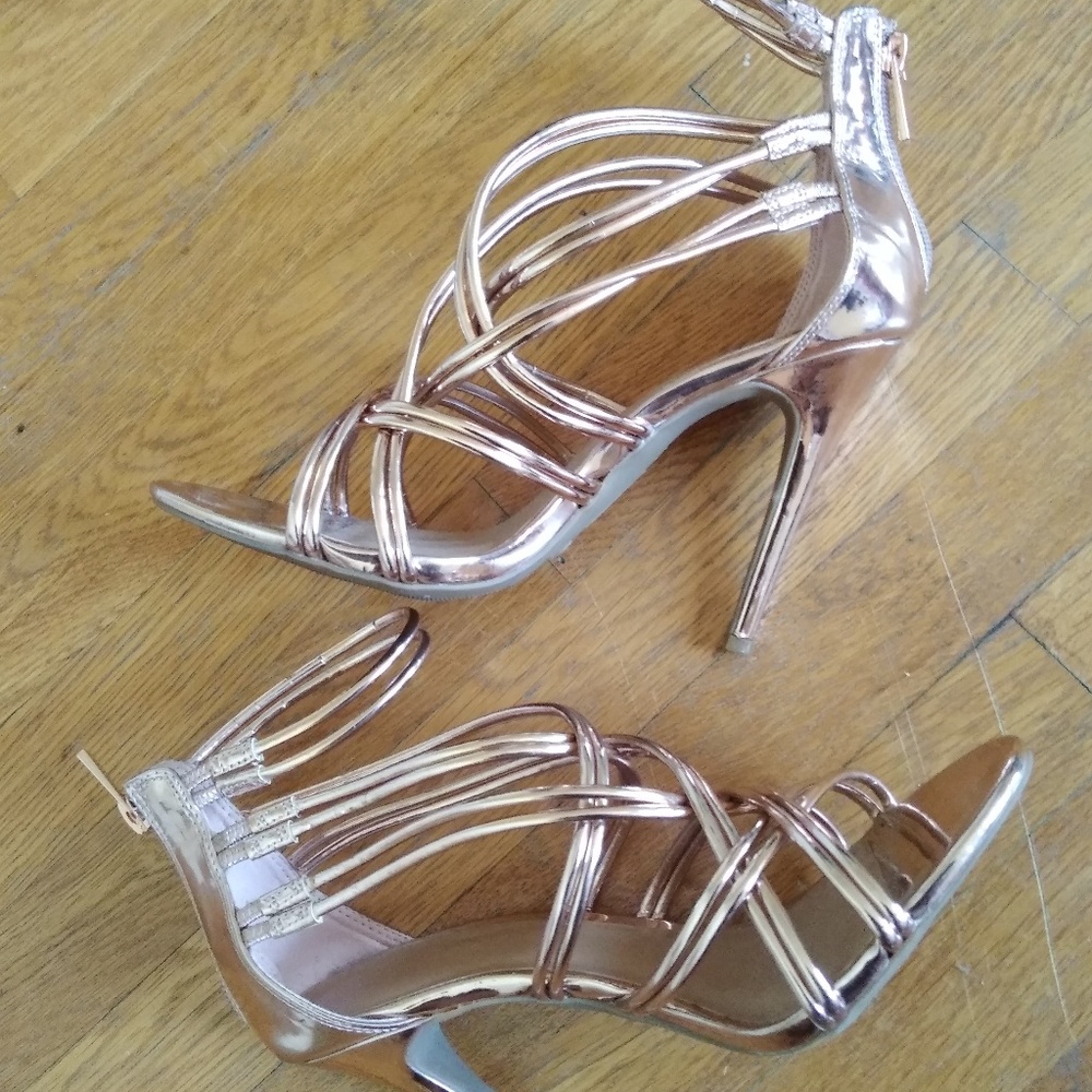 Rose gold strapy stilettos
